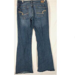 American Eagle Artist Flare Jeans Size 10 Reg Super Stretch Low Rise Med Blue